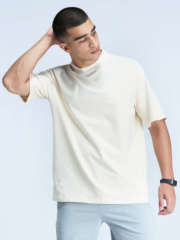 Cream Solid Oversized Tee - Men