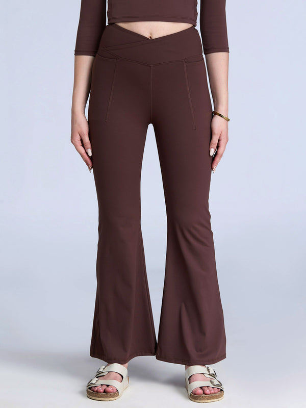 Brown Petite Hourglass Flared Leggings