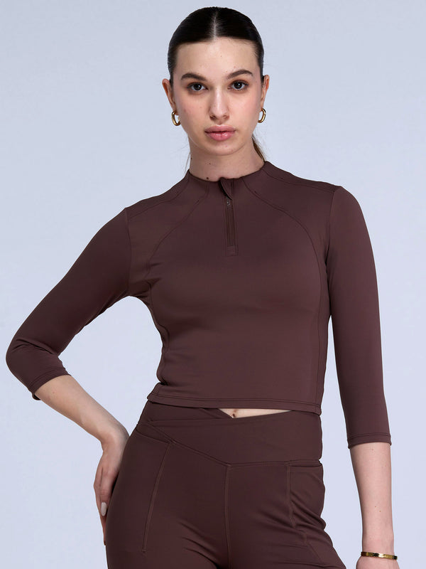 Brown Silhouette Zip Top
