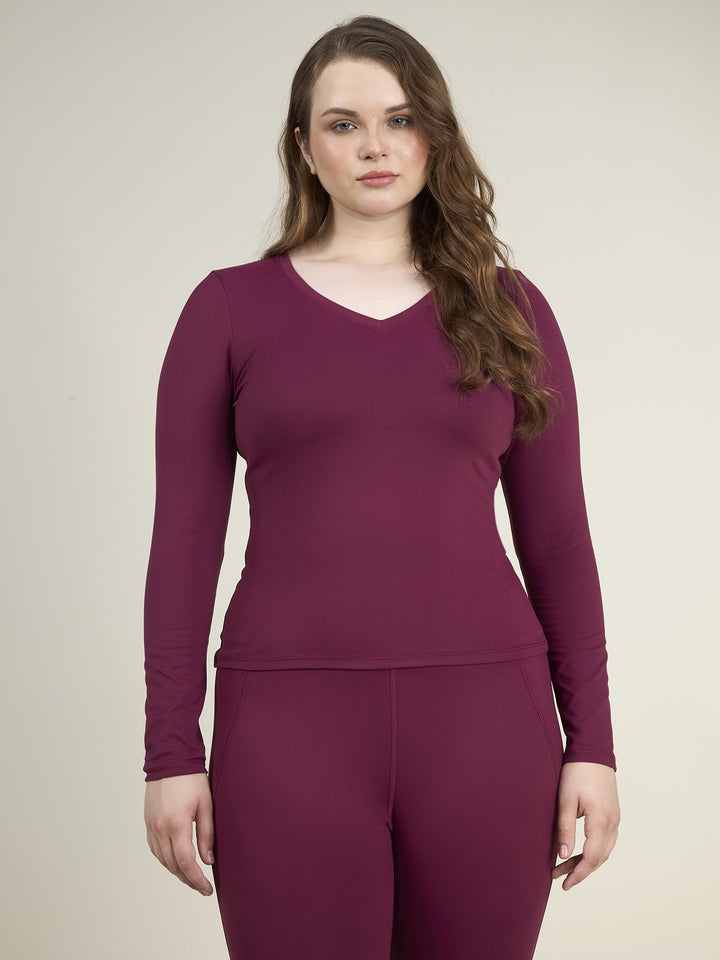 Burgundy Sculpt V-Neck Top