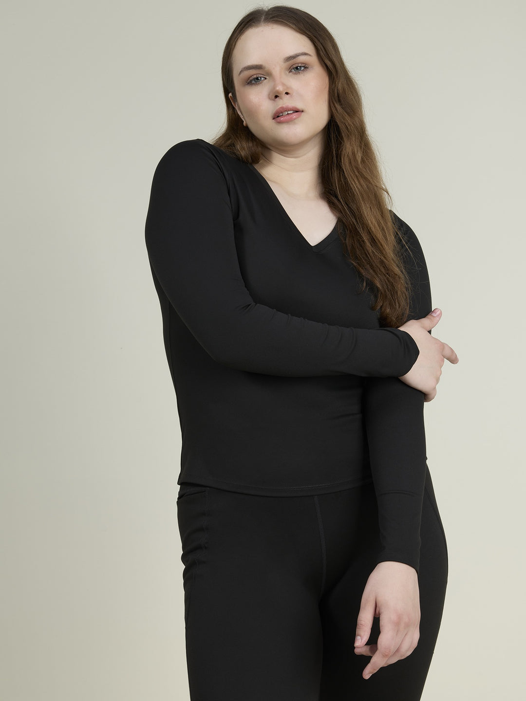 Black Sculpt V-Neck Top