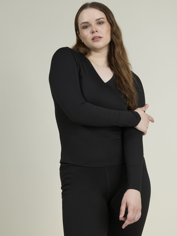 Black Sculpt V-Neck Top