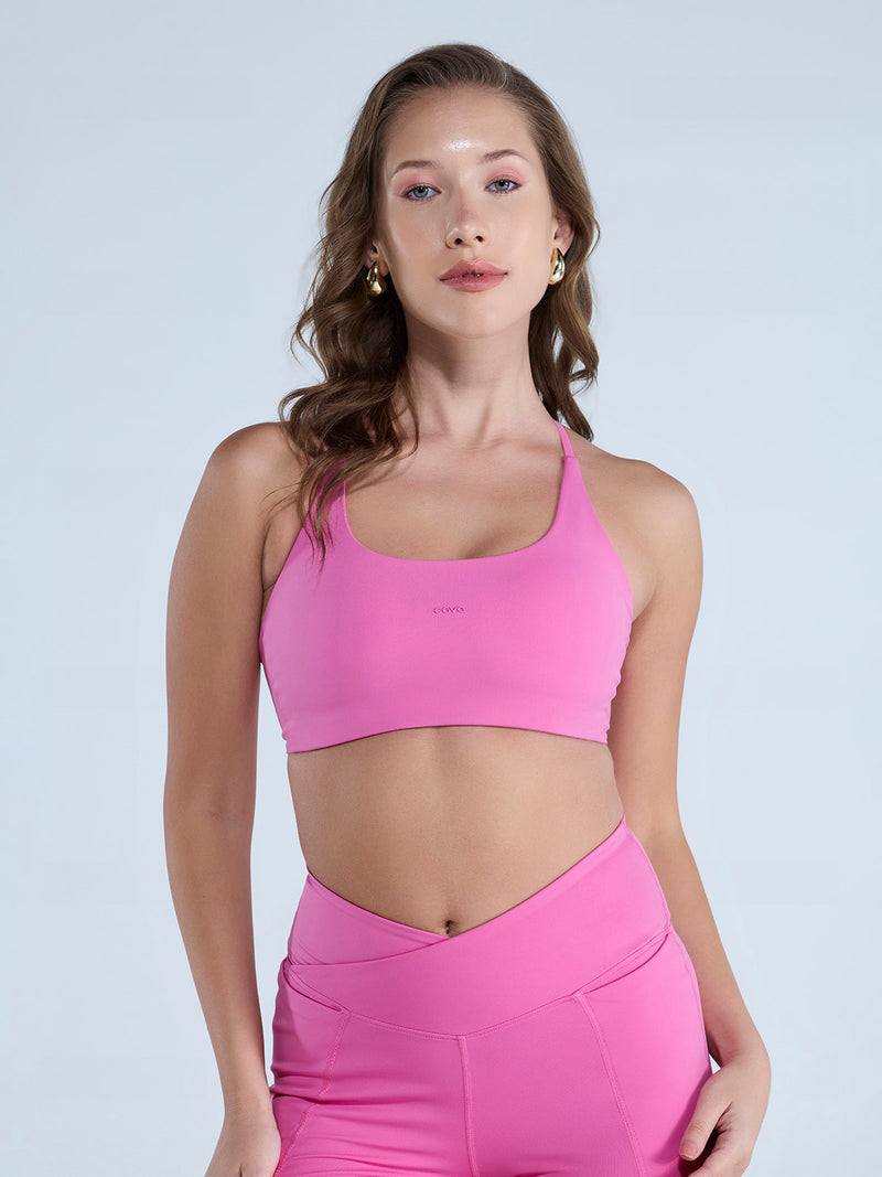 Pink Strap Back Sports Bra