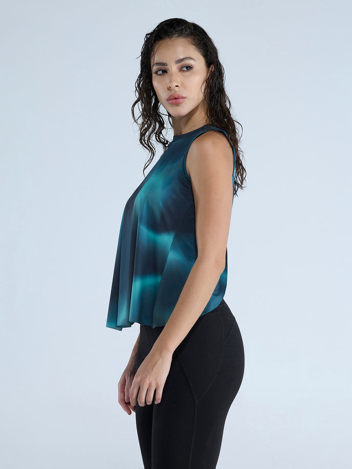 Teal Fluid Printed Overlap Tank