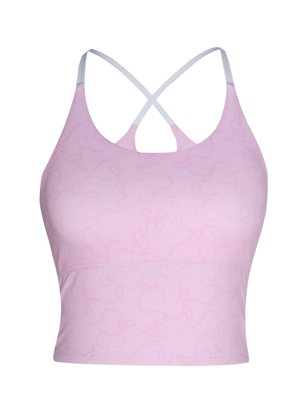 Pink Bow Cross Back Sports Bra