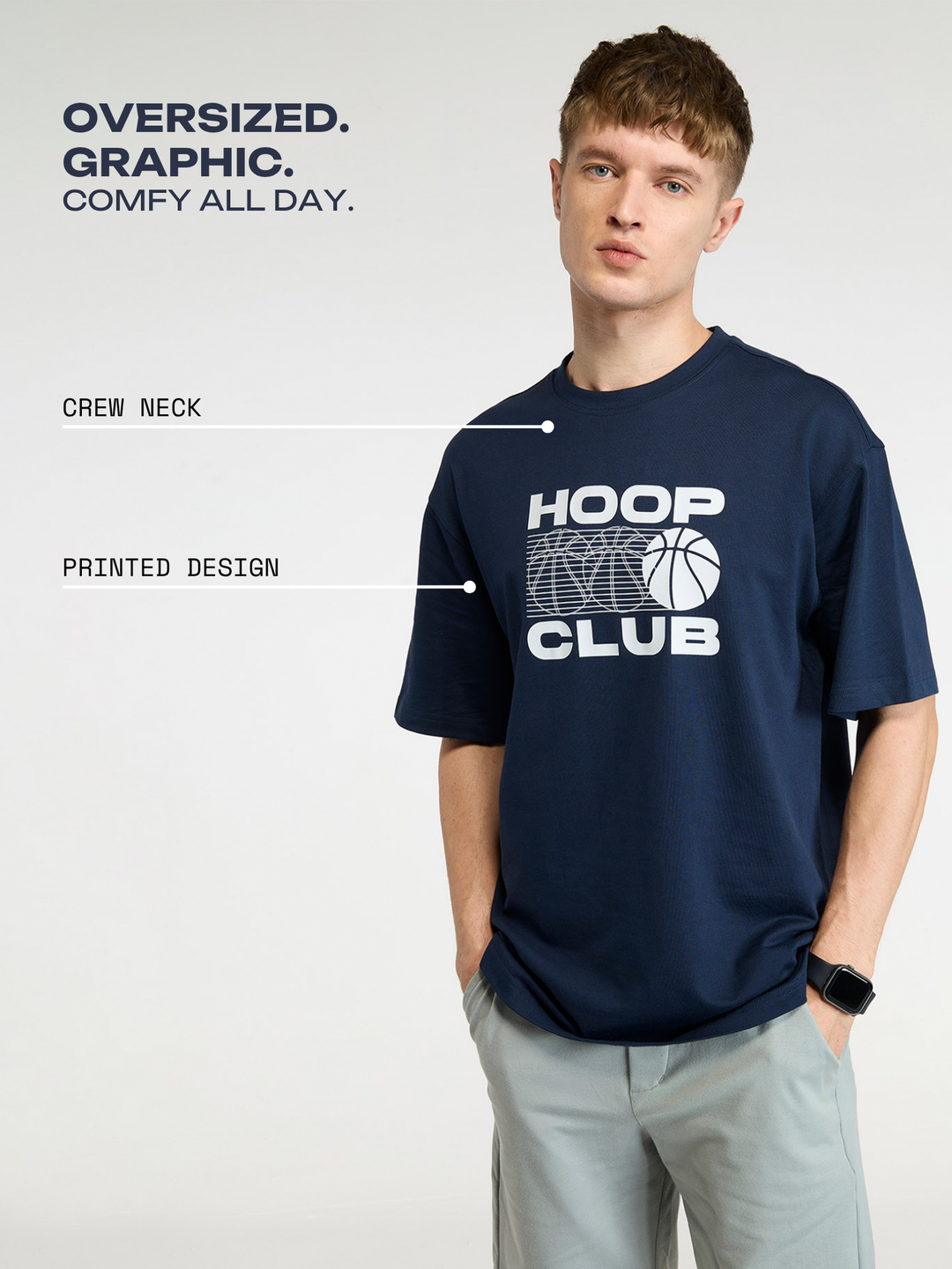 Navy Certified Hoopers Oversized Printed Tee - Men