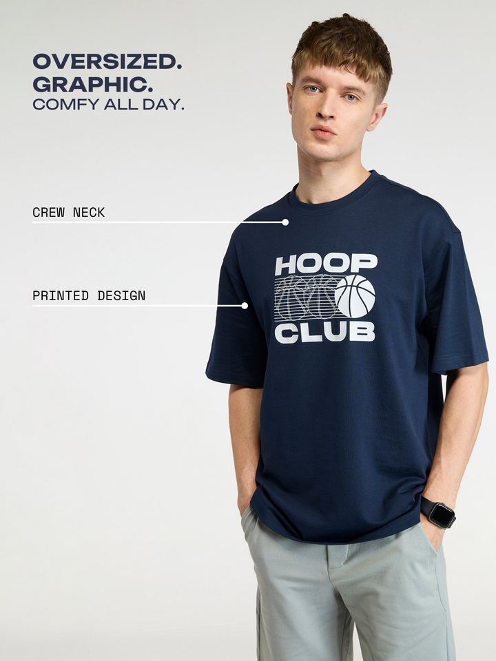 Navy Certified Hoopers Oversized Printed Tee - Men