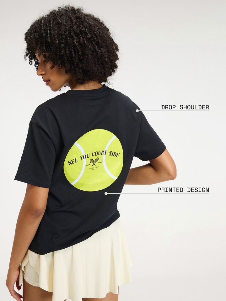 Black Courtside Oversized Printed Tee - Women