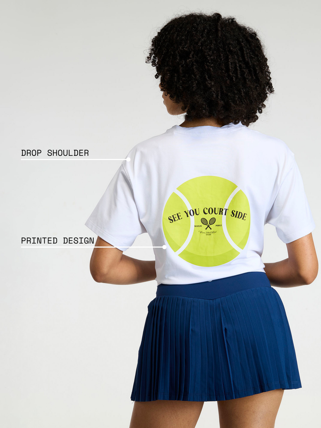 White Courtside Oversized Printed Tee - Women