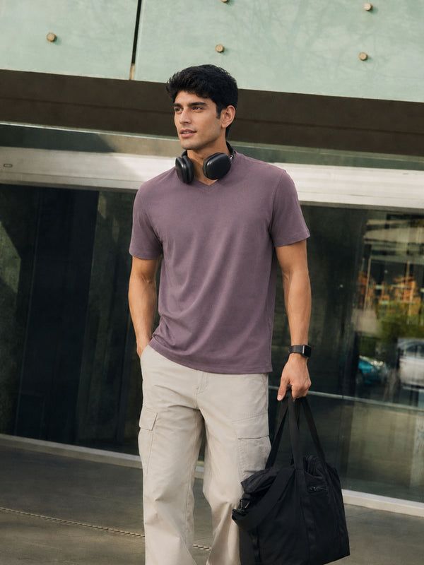 Dusky Purple Supima V Neck T-shirt - Regular Fit