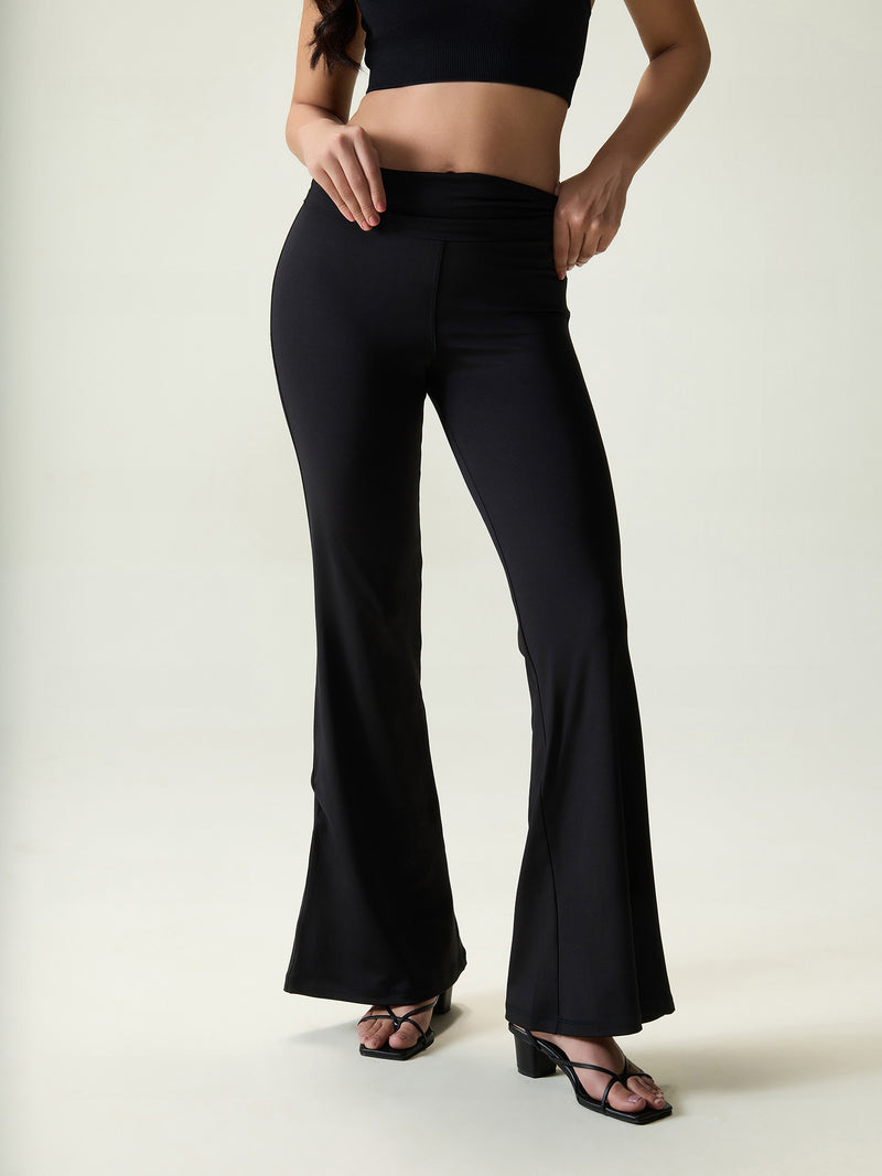 Black Foldover Flare Pants