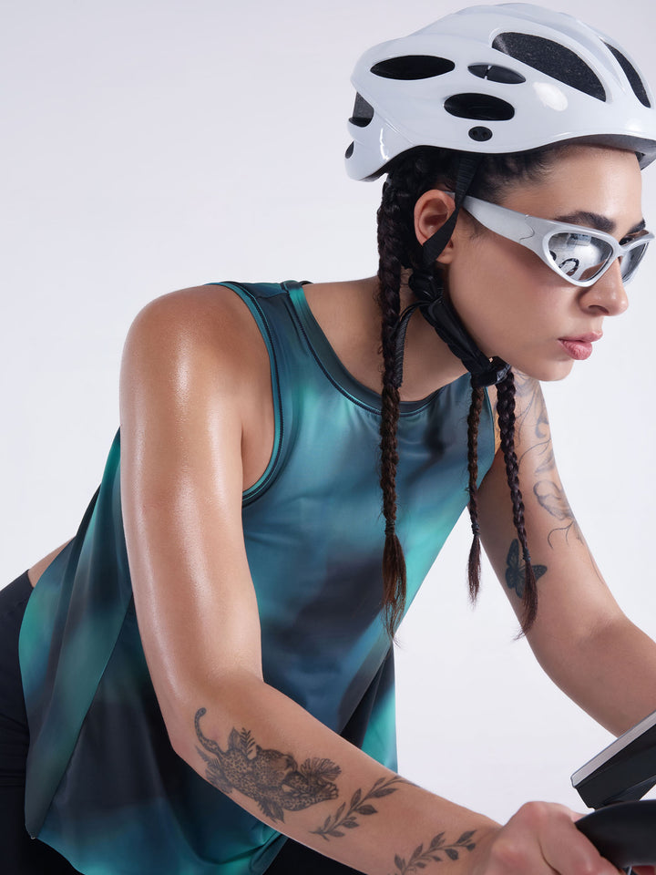 Teal Fluid Printed Overlap Tank