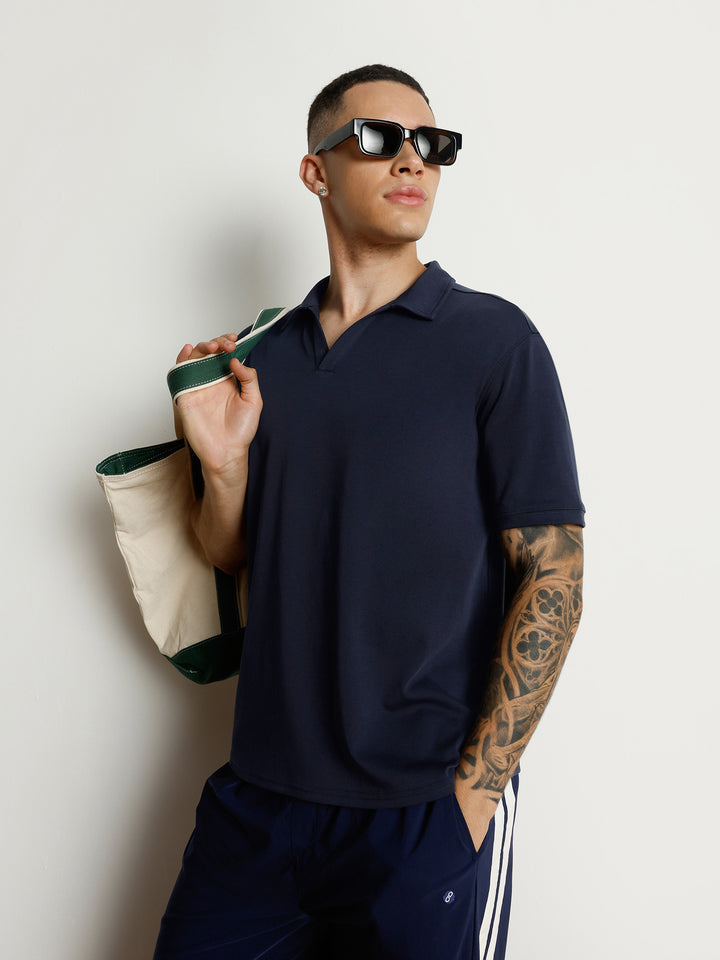 Navy Solid Collar Polo