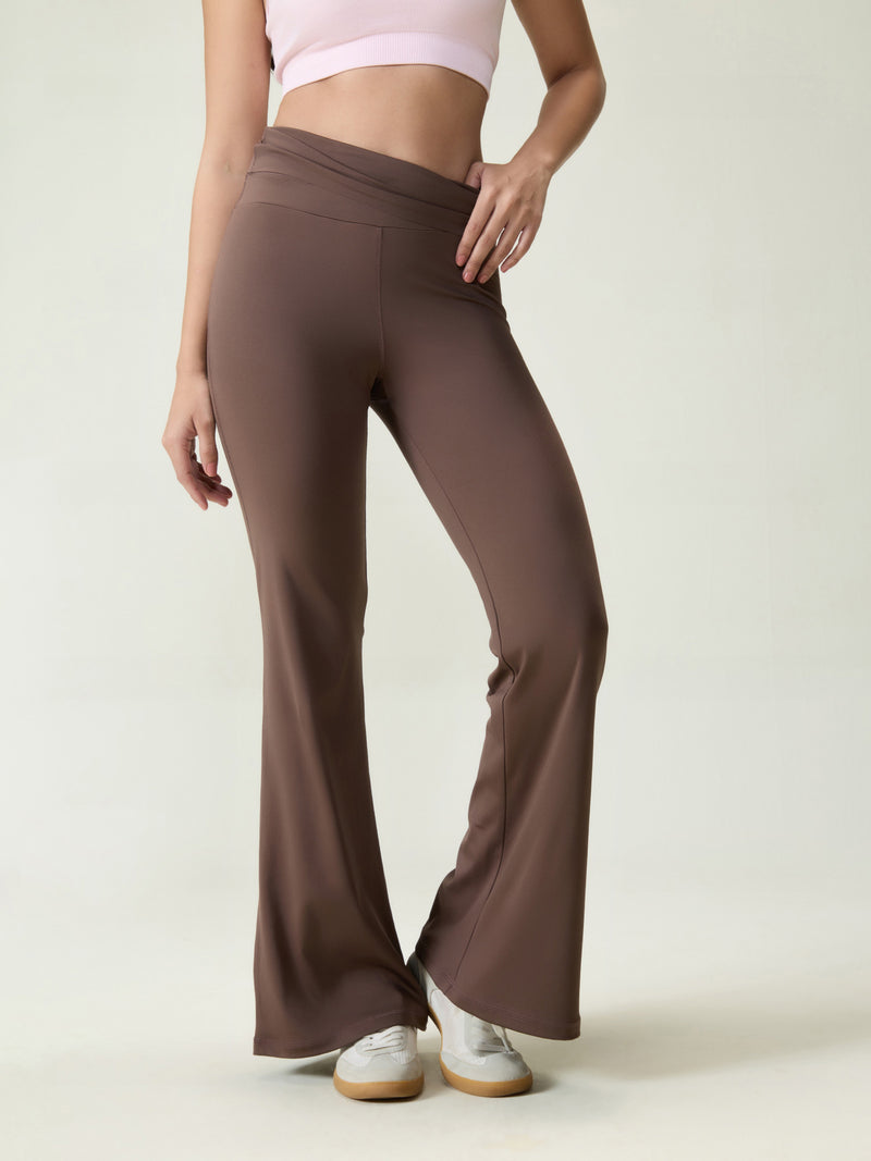 Brown Foldover Flare Pants