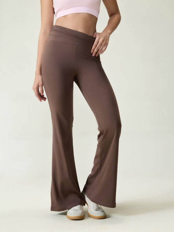 Brown Foldover Flare Pants