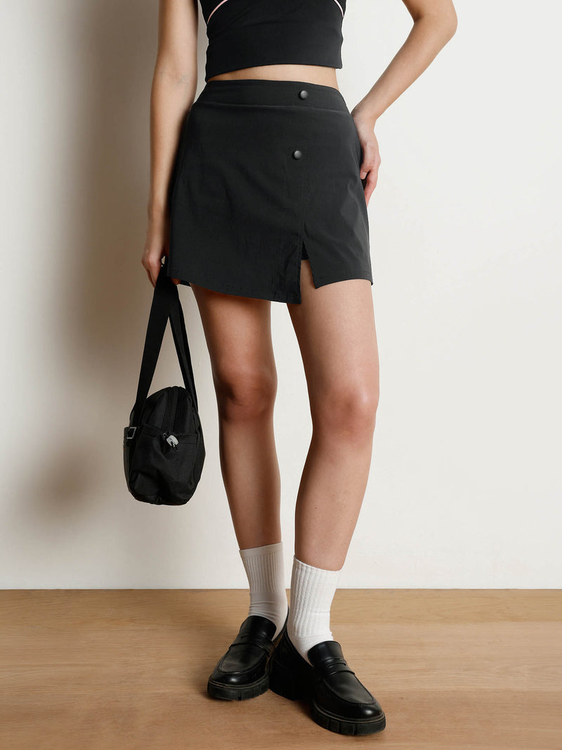 Black Wrap Woven Skorts