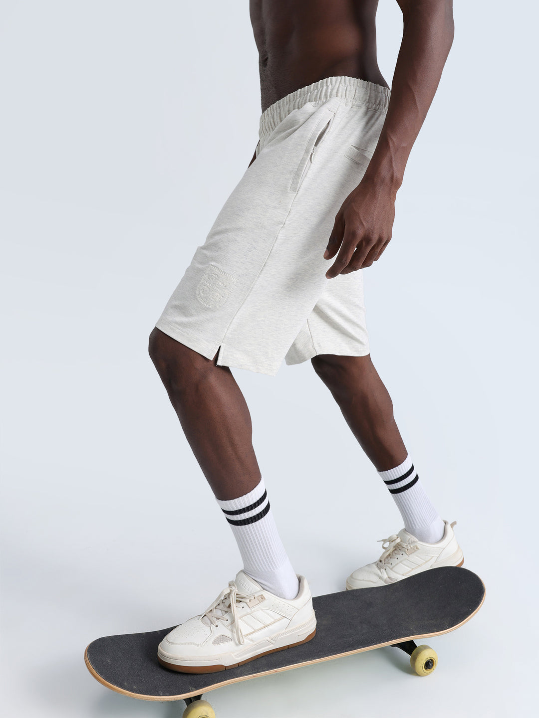 Grey Melange Cotton Leisure Shorts