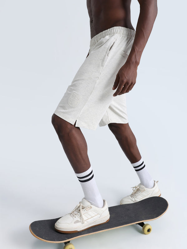 Grey Melange Cotton Leisure Shorts