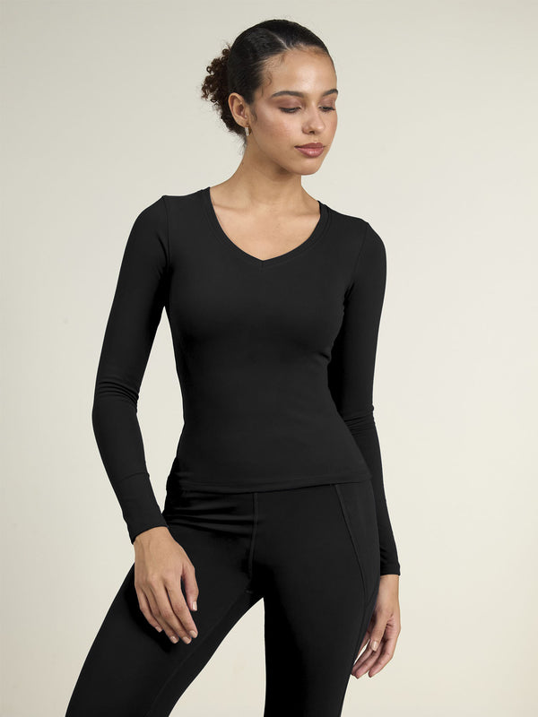 Black Sculpt V-Neck Top
