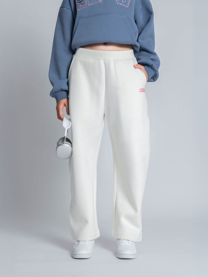 White Fleece Barrel Joggers