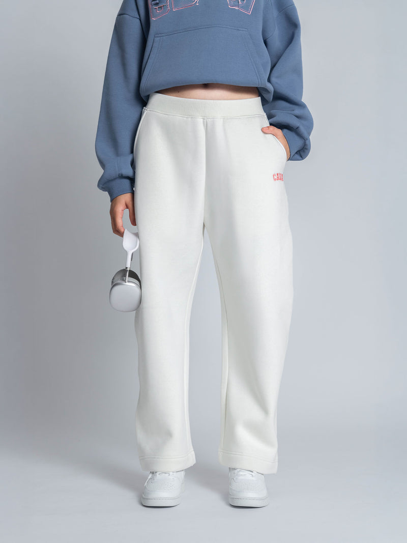 White Fleece Barrel Joggers