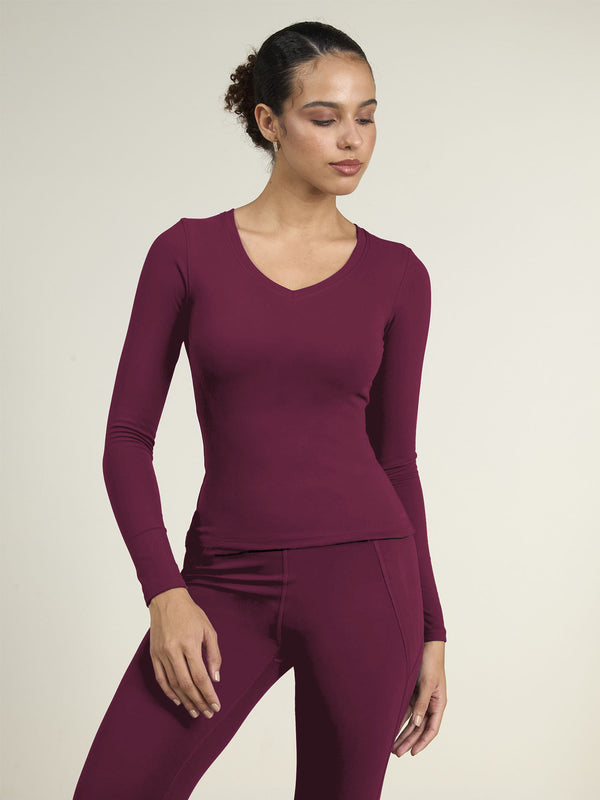 Burgundy Sculpt V-Neck Top