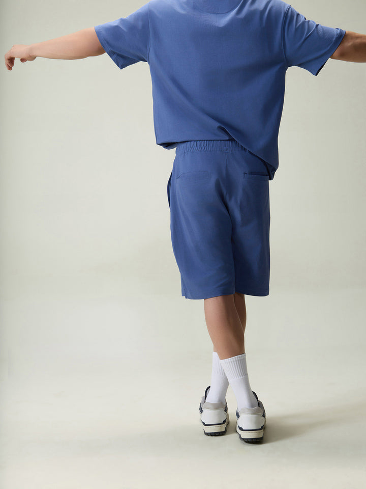 Blue Cotton Leisure Shorts