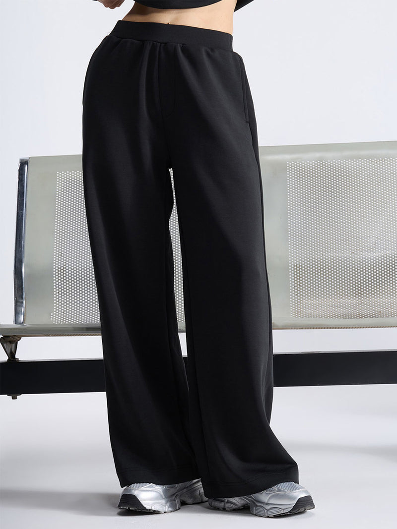 Black Mello Wide Leg Joggers - Women