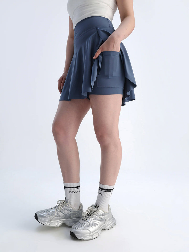 Steel Blue Swirl Tennis Skorts - Longer