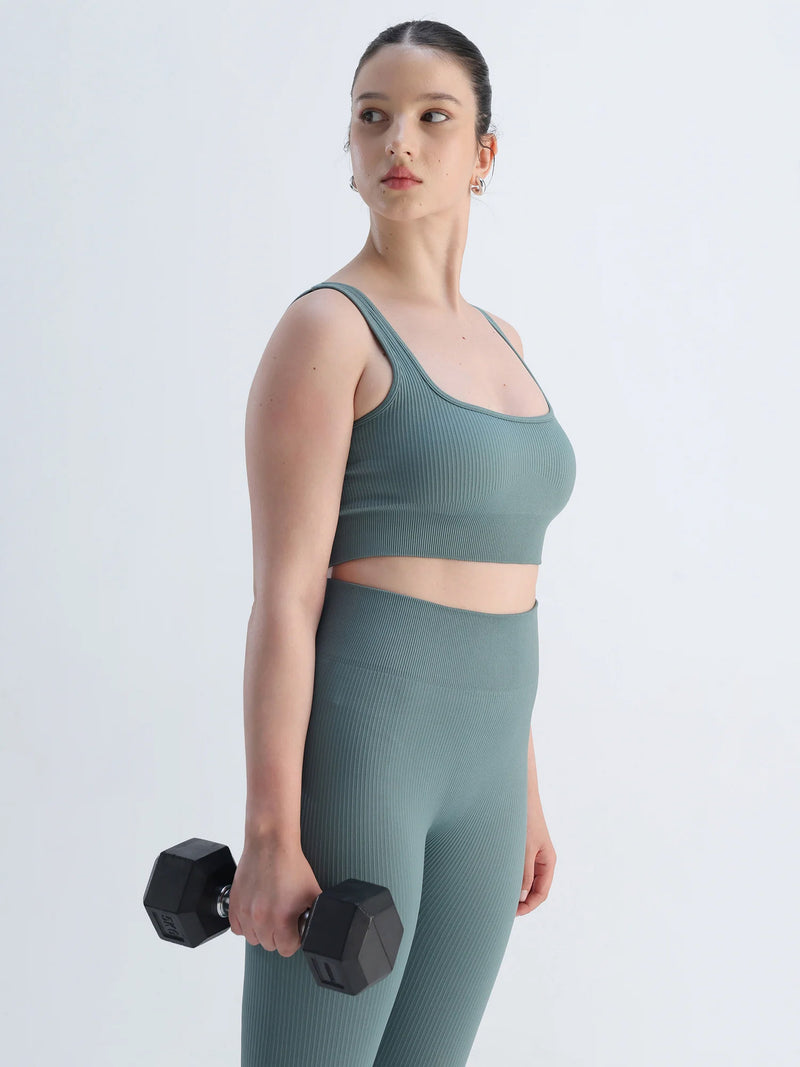 Slate Blue Contoured Seamless Sports Bra