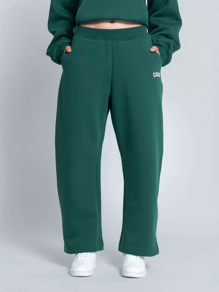 Dark Green Fleece Barrel Joggers