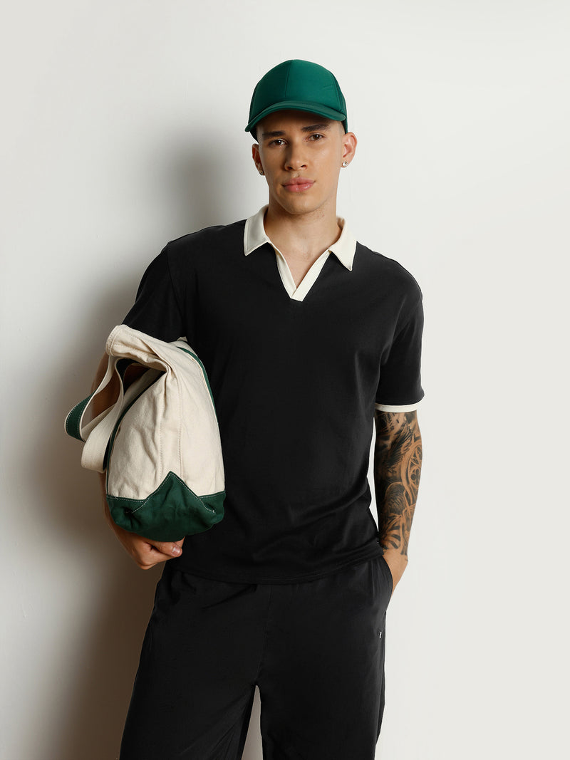 Black Contrast Collar Polo