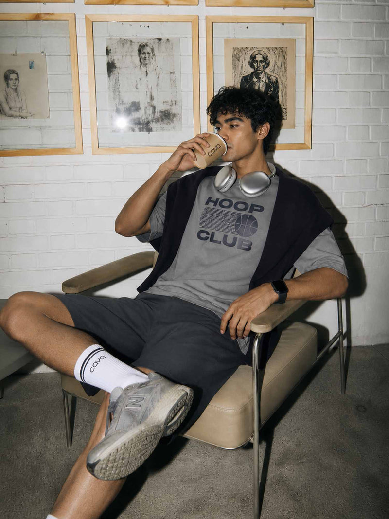 Grey Certified Hoopers Oversized Printed Tee - Men