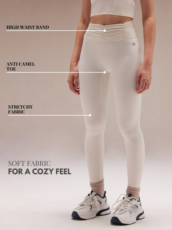 Ivory Ruched Waist Leggings