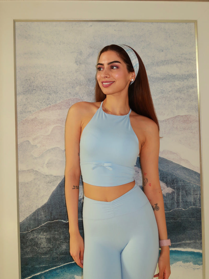 Blue Bow Halter Top