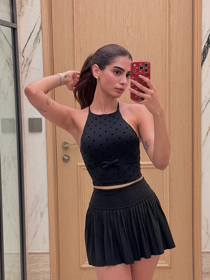 Black Polka Bow Halter Top
