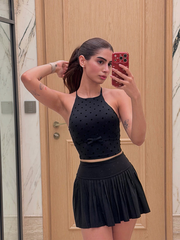 Black Polka Bow Halter Top