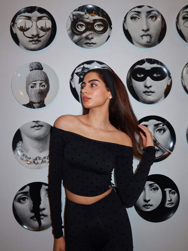 Black Polka Lace Off-Shoulder Top