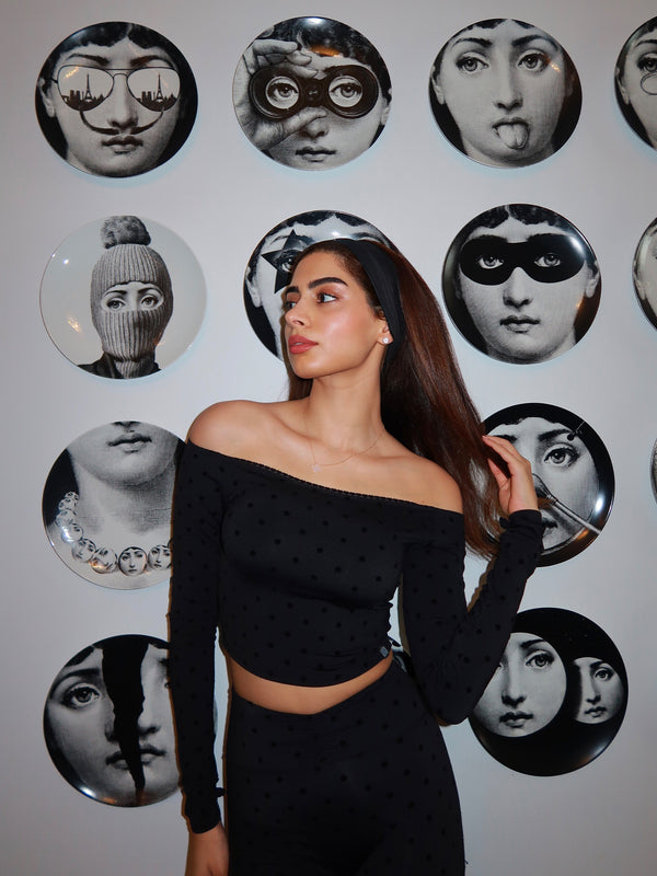 Black Polka Lace Off-Shoulder Top