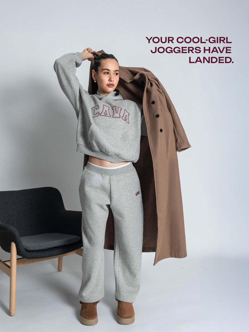 Grey Melange Fleece Barrel Joggers