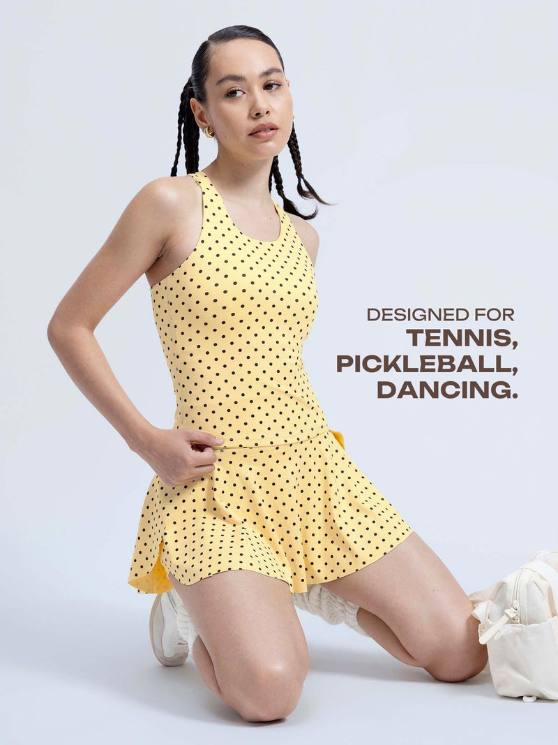 Butter Yellow Polka Swirl Tennis Skorts