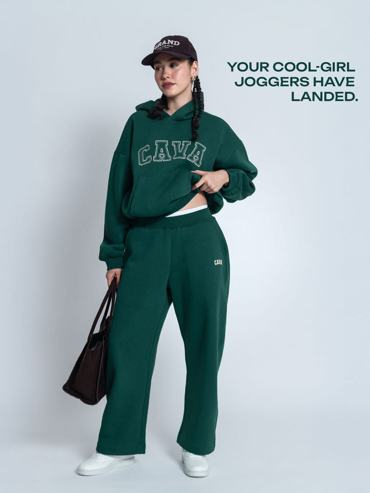 Dark Green Fleece Barrel Joggers