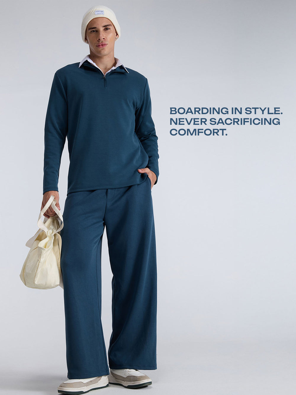 Petrol Blue Mello Wide Leg Joggers - Men