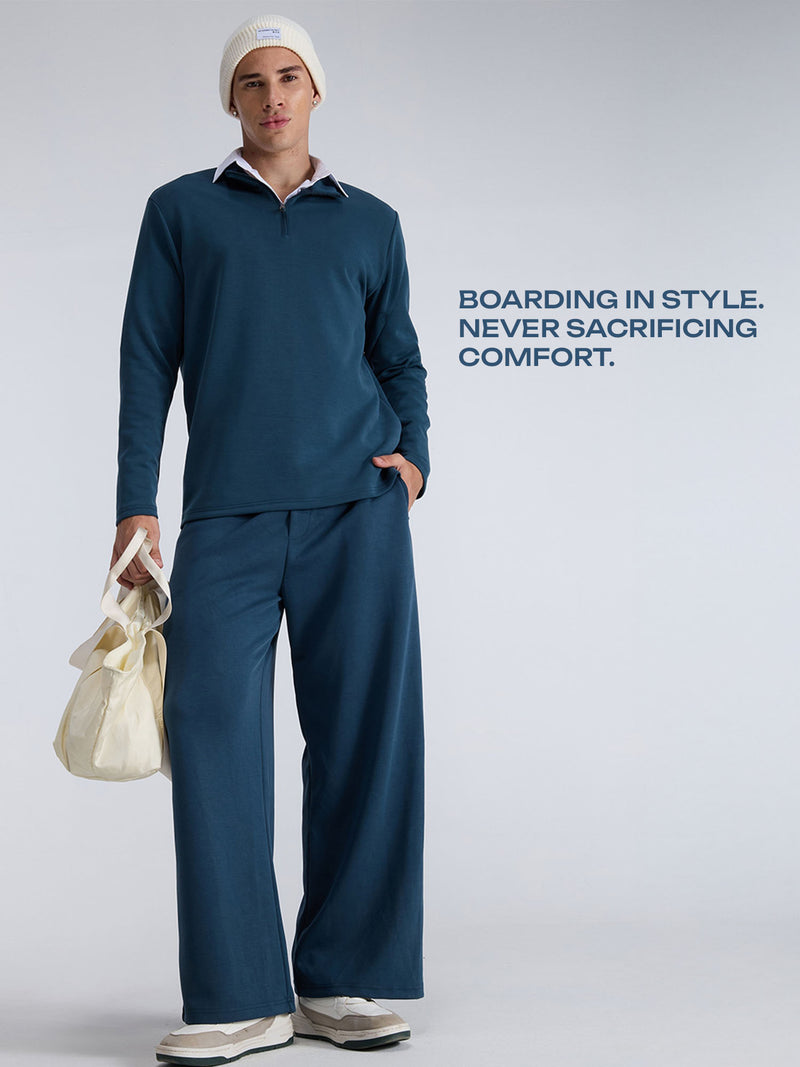 Petrol Blue Mello Wide Leg Joggers - Men