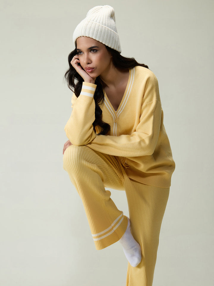 Yellow Rib-knit Trousers
