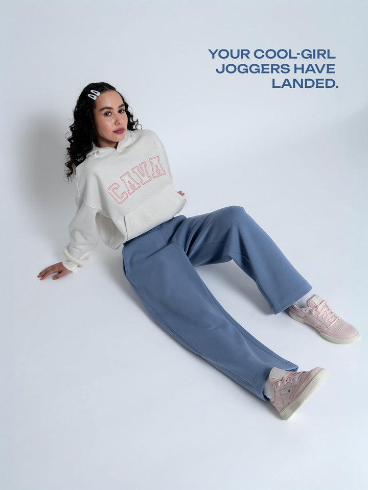 Blue Fleece Barrel Joggers