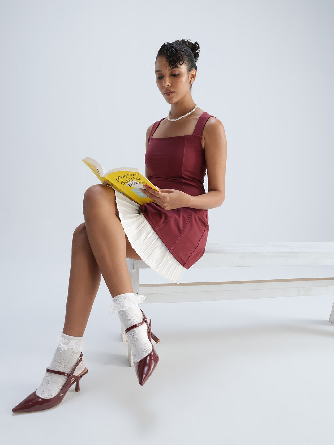 Cherry Pleated Mini Dress