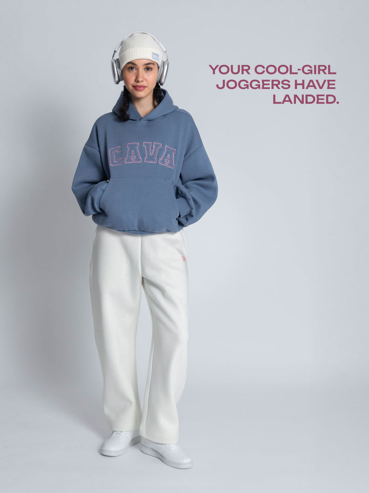 White Fleece Barrel Joggers