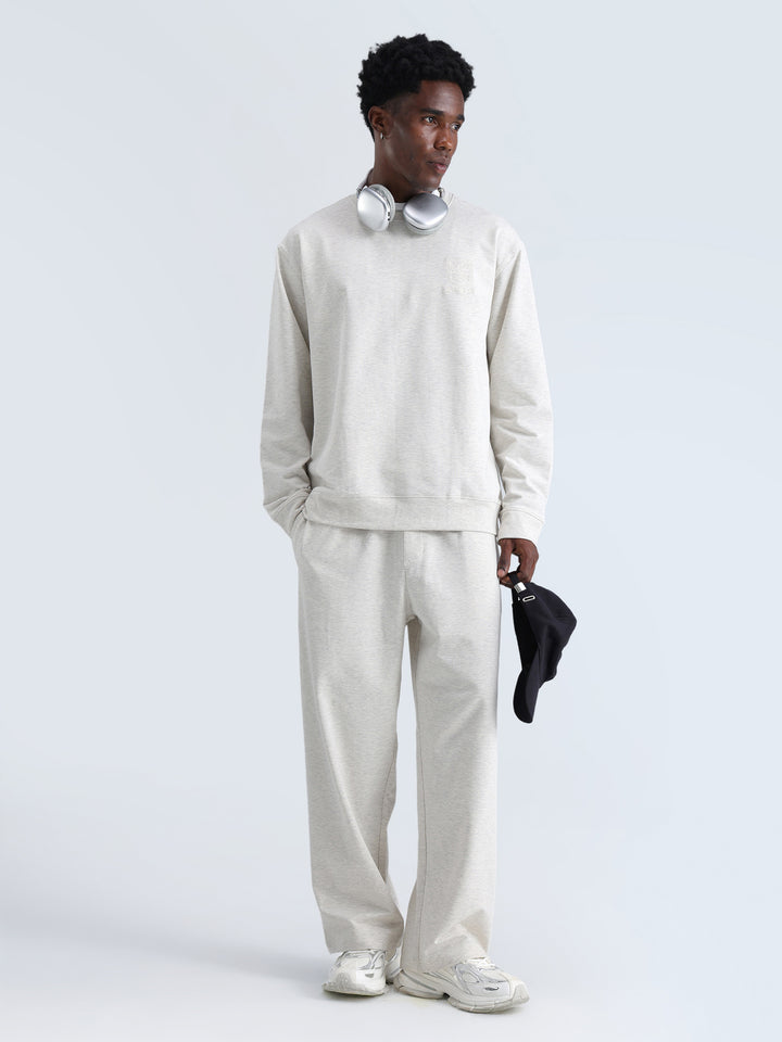 Grey Melange Wide Leg Joggers