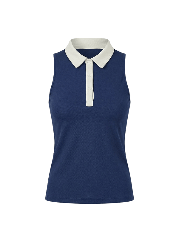 Navy Contrast Techpique Sleeveless Polo